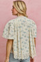 SO ME Floral Print Lace Trim Flutter Sleeves Blouse