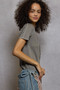 POL V-Neck Short Sleeve Top with Stitch Seam Detail