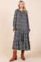 Mittoshop Printed Tie Neck Flounce Sleeve Midi Dress