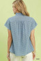Umgee Embroidered Print Scallop Sleeve Button Front Blouse
