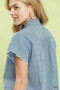 Umgee Embroidered Print Scallop Sleeve Button Front Blouse