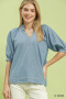 Umgee Textured Puff Sleeve Scallop Hem Blouse