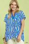 Umgee Geometric Print V-Neck Short Sleeve Top