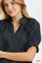 Umgee Chambray Puff Sleeve Scallop Hem Blouse