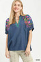 Umgee Embroidered Denim Puff Sleeve Top