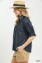 Umgee Chambray Scalloped Trim Button Front Blouse