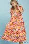Umgee Floral Print Puff Sleeve Tiered Midi Dress