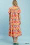 Umgee Floral Print Puff Sleeve Tiered Midi Dress