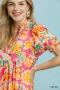 Umgee Floral Print Puff Sleeve Tiered Midi Dress