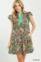 Umgee Floral Flutter Sleeve Tiered Mini Dress