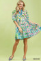 Umgee Mix Botanical Print Puff Sleeve Tiered Dress