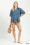 Umgee Paisley Print Chambray Top