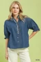 Umgee Chambray Scalloped Trim Button Front Blouse