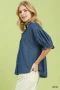 Umgee Chambray Scalloped Trim Button Front Blouse