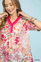Umgee Floral Contrast Pleat Neck Top