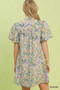 Umgee Paisley Floral Puff Sleeve Shift Dress