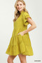Umgee Tiered Ruffle Sleeve Textured Mini Dress