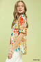 Umgee Floral Contrast Pleat Neck Top