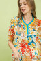 Umgee Floral Contrast Pleat Neck Top