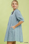 Umgee Print Denim Dress with Contrast Stitch