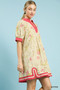 Umgee Floral Puff Sleeve Dress with Contrast Trim