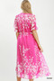 Umgee Floral Print Tie Waist Midi Dress with Side Pockets