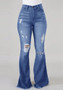 Women Stretch Ripped Bell Bottom Denim Pants