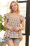 ADORA Ruffled Square Neck Cap Sleeve Babydoll Blouse