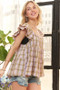 ADORA Ruffled Square Neck Cap Sleeve Babydoll Blouse