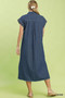 Umgee Pinstripe Denim Collared Midi Dress with Side Slits