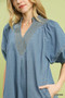 Umgee Denim Mini Dress with Contrast Thread