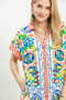 Umgee Mediterranean Print Dress with Contrast Printed Trim