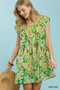 Umgee Tropical Floral Flutter Sleeve Swing Dress