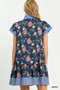 Umgee Floral Contrast Trim Ruffle Hem Mini Dress