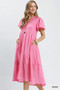 Umgee Textured Tiered Midi Dress with Side Pockets