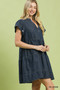 Umgee Chambray Tiered Babydoll Dress