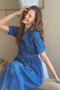 ADORA Tiered Button Down Tie Waist Short Sleeve Denim Dress