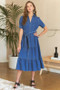 ADORA Tiered Button Down Tie Waist Short Sleeve Denim Dress