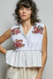POL Floral Patch Ruffled Sleeveless Top with Raw Edge Detail