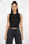 Slim-Fit Sleeveless Polo Collar Crop Top 