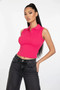 Slim-Fit Sleeveless Polo Collar Crop Top 
