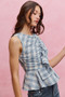 SO ME Plaid Sleeveless Ruffle Peplum Top