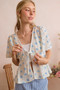 SO ME Shell Print Tie Front Flutter Sleeves Blouse Top