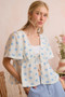SO ME Shell Print Tie Front Flutter Sleeves Blouse Top