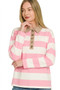 Zenana Striped Contrast Collar Polo Top