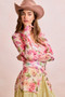 BiBi Floral Shrried Detail Button Up Mesh Cardigan Top