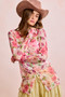 BiBi Floral Shrried Detail Button Up Mesh Cardigan Top