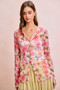 BiBi Floral Shrried Detail Button Up Mesh Cardigan Top