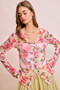 BiBi Floral Shrried Detail Button Up Mesh Cardigan Top