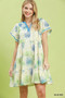 Umgee Floral Print Contrast Trim Tiered Babydoll Dress
